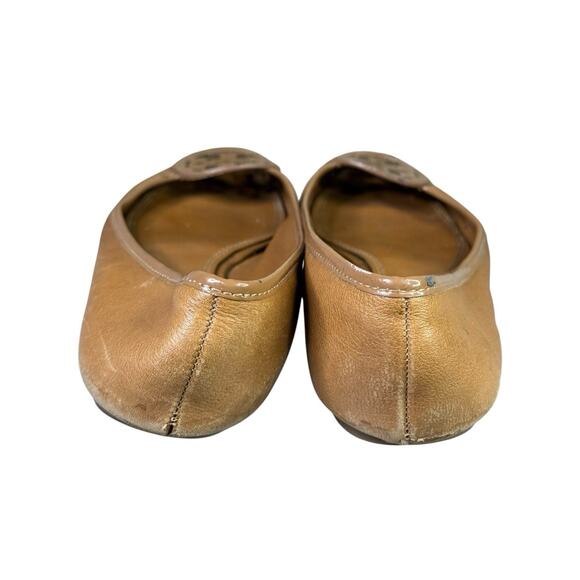 Tory Burch Tan Leather Ballet Flats Logo Round Toe Slip On Shoes Size 8.5 - Picture 6 of 8